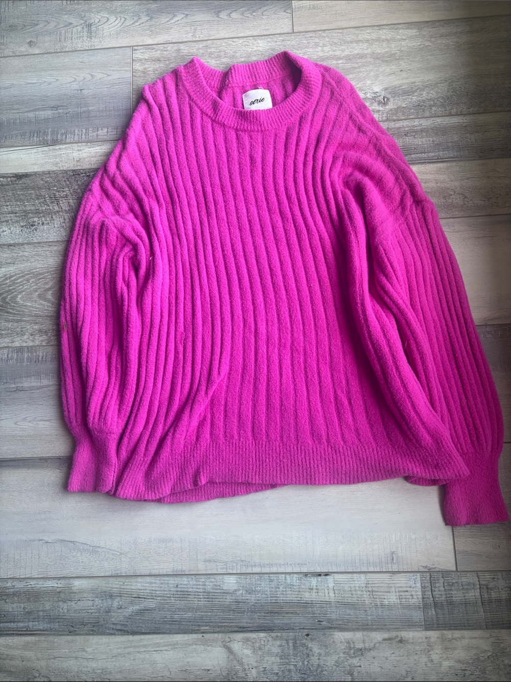 aerie Bubblegum Pink Ribbed Crewneck Sweater